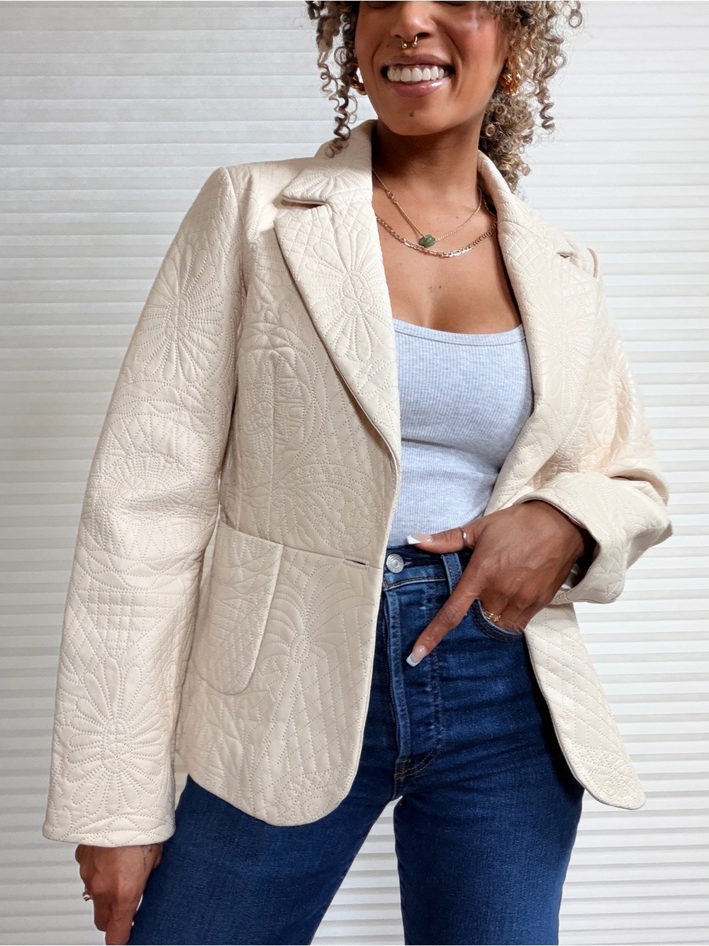 Vintage Wilsons Leather Embroidered Leather Blazer